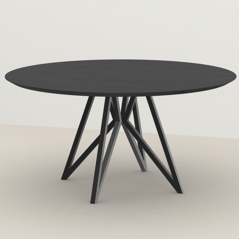 Metal Contemporary Round Dining Table Pine Wood Top Table for Dining Room