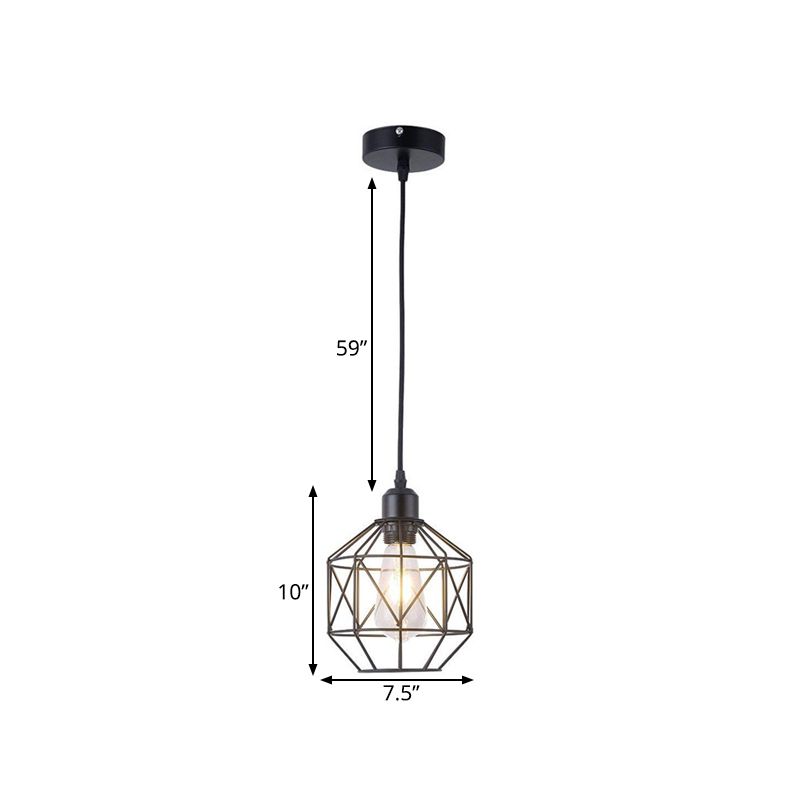 Prism Cage Iron Pendant Light Industrial Style 1 Head Dining Room Down Lighting in Black