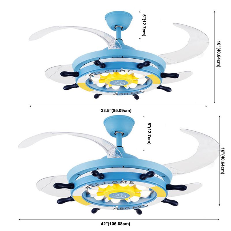 Méditerranéen Gondoir Pendant ventilateur Light Metallic Child Child Room LED Semi Flush Plafond Light