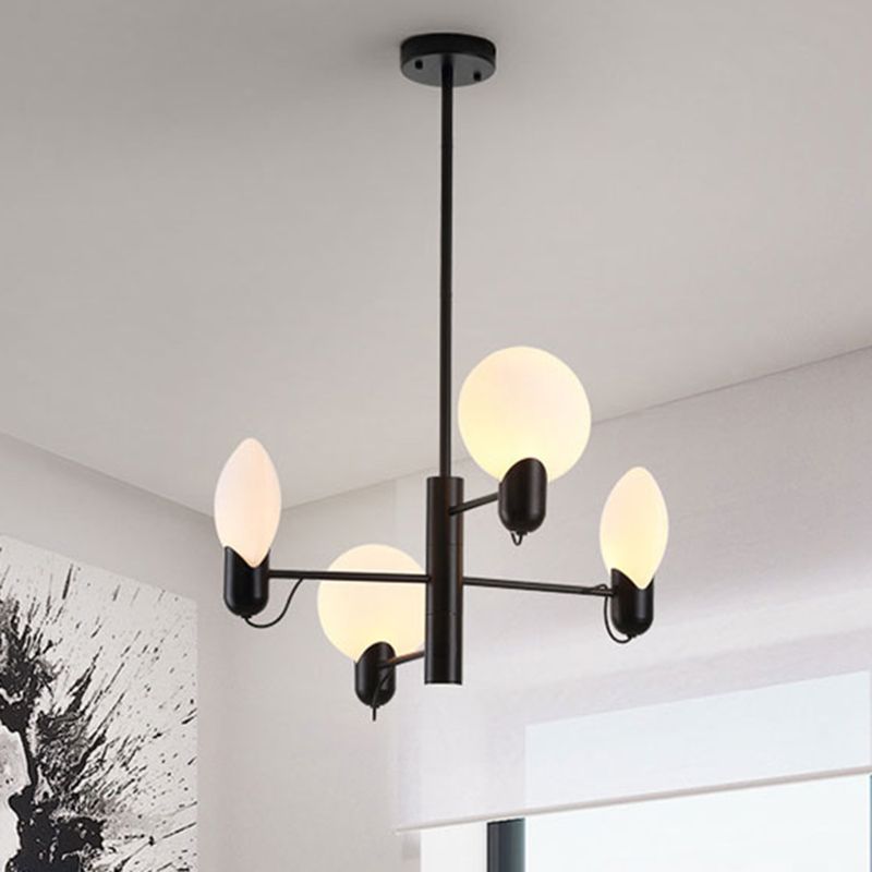 Adjustable 4-Light Round Chandelier Post Modern Glass Shade Hanging Light Fixture in Black/Gold