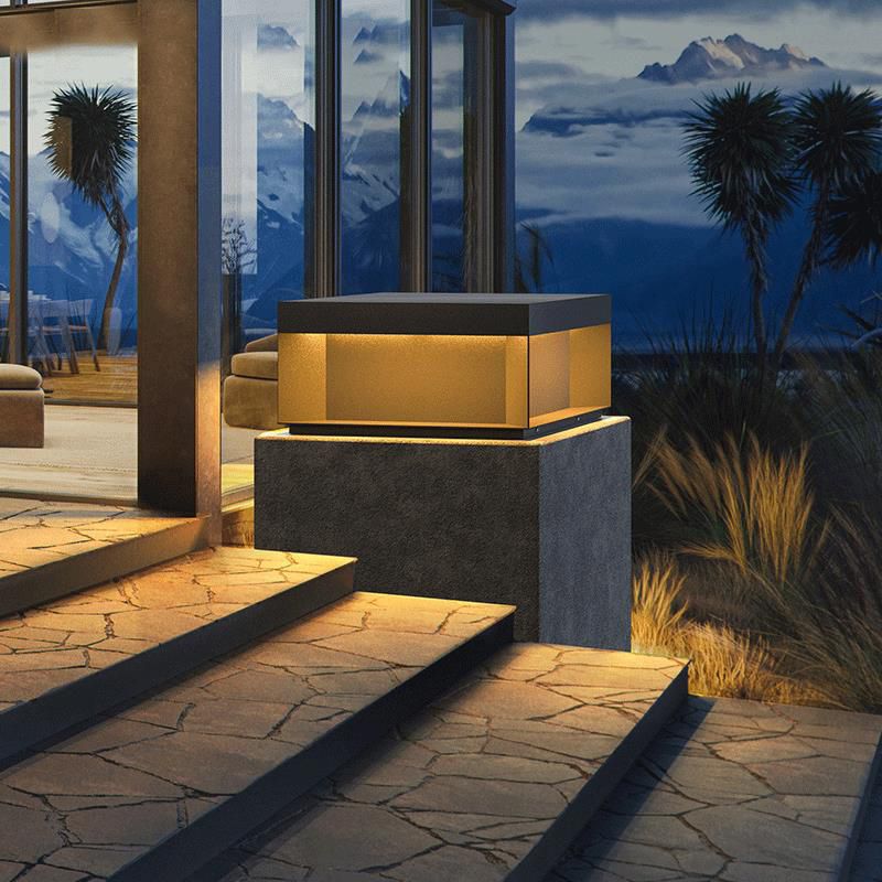 Modern Simple Outdoor Light Geometry Shape Solar Energy Pillar Lamp for Doorway