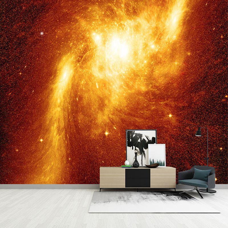 Novelty Universe Nebula Wall Murals Orange-Yellow Stain Resistant Wall Art for Corridor