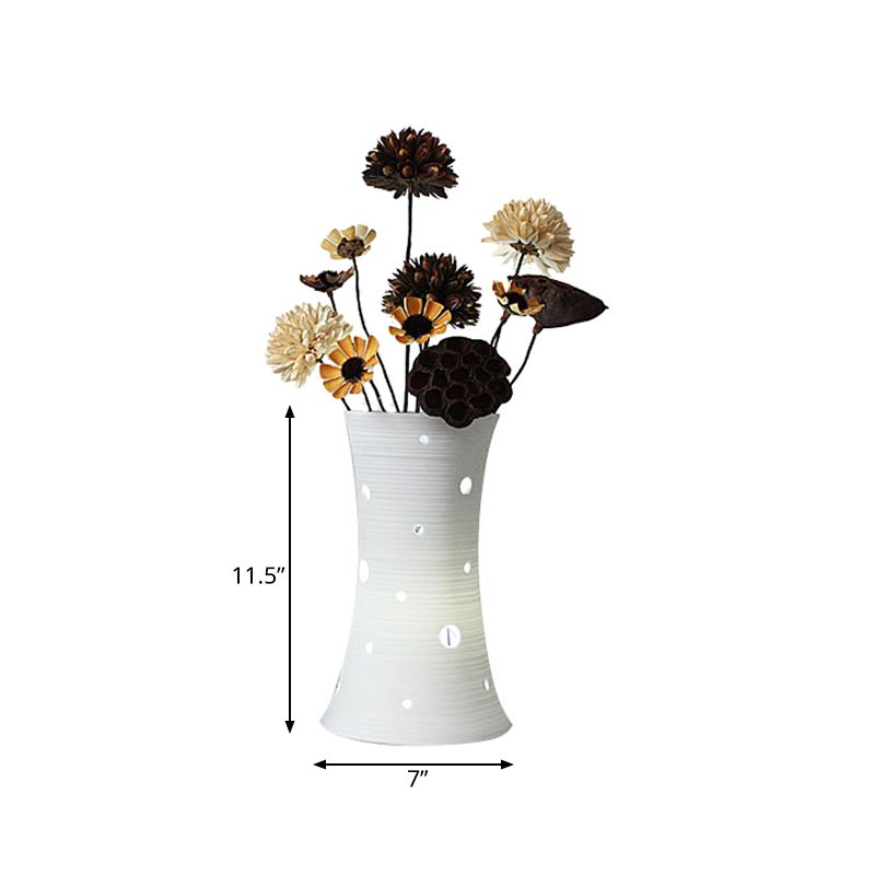 5.5"/7" W Ceramic White Nightstand Light Vase LED Pastoral Night Table Lamp with Dried Flower Decor