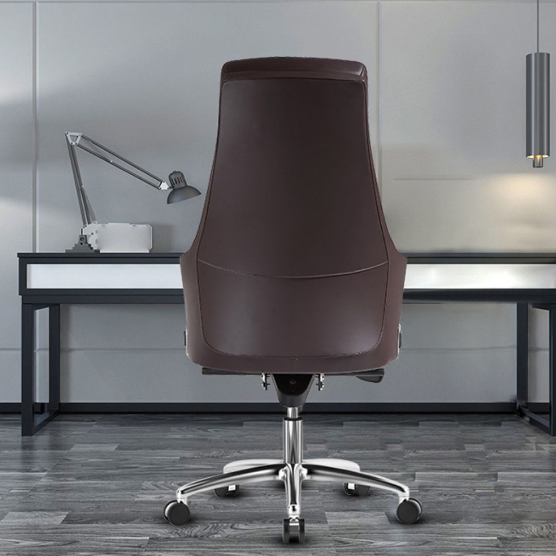 Modern Fixed Arms Swivel Chair Chrome Frame Leather Management Office Chair