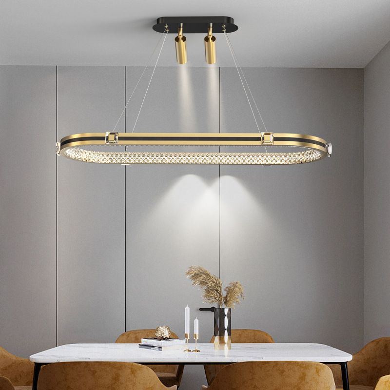 Postmodern Elliptic Hanging Lamp Aluminum Dining Room LED Island Lighting in Gold