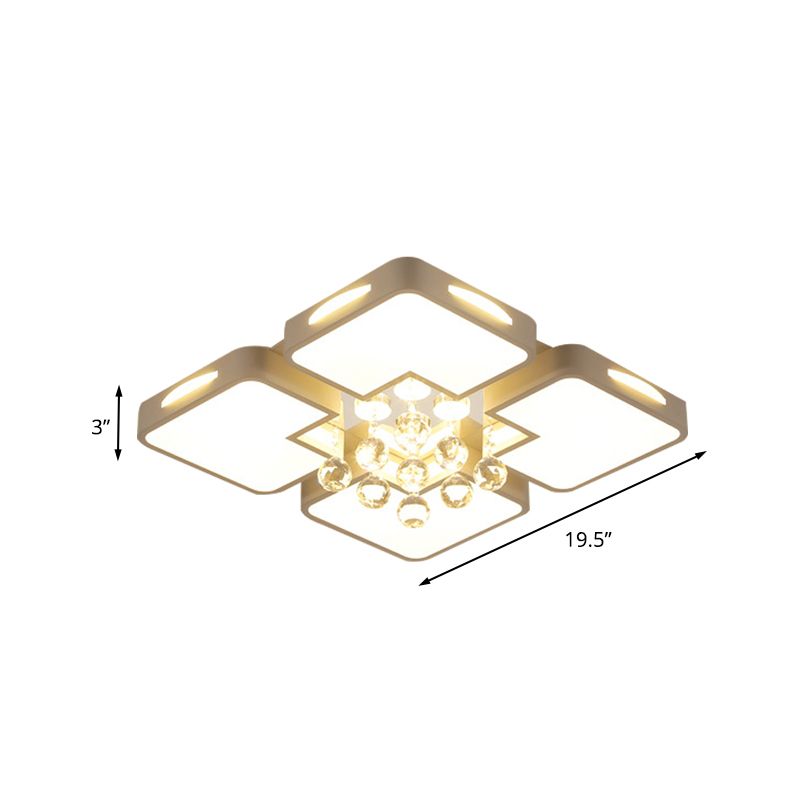 Acrylweiße Unterputzleuchte, quadratische, minimalistische LED-Deckenleuchte mit Kristallkugel-Dekor
