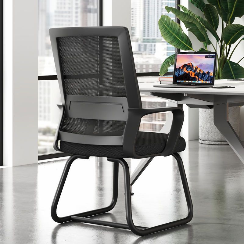 Ergonomic Mesh Arm Chair Mid Back Fixed Arms Home Office Chair without Wheels