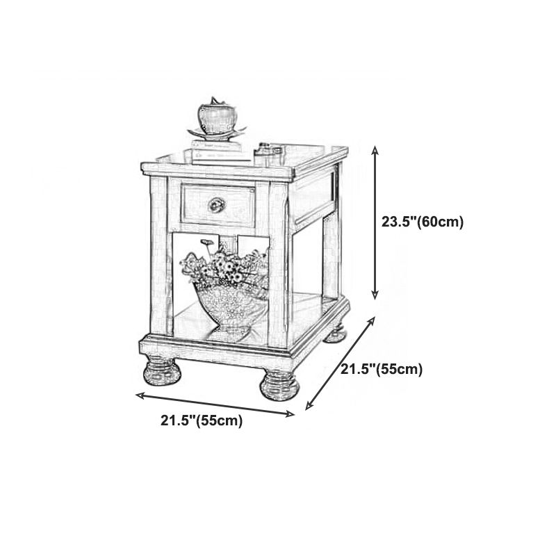 Farmhouse Brown Wood End Table, 2-Tier Side Table with Storage