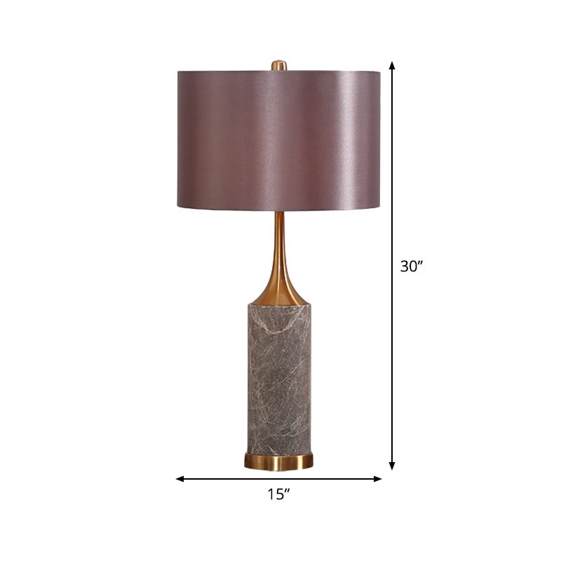 Straight Sided Shade Reading Light Nordic Fabric 1 Bulb Night Table Lamp in Grey