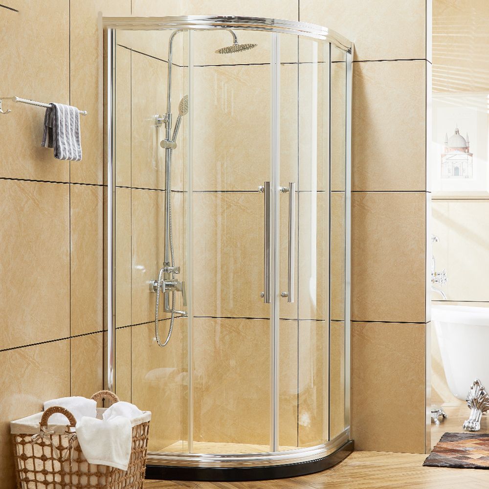 Rounded Framed Shower Enclosure Tempered Glass Double Sliding Shower Kit