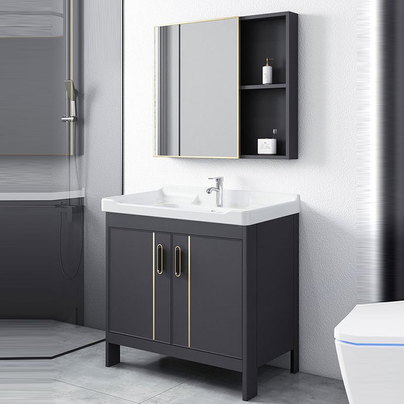 Metal Bathroom Vanity Set 2 Doors Freestanding Rectangle Single Sink Bathroom with Mirror