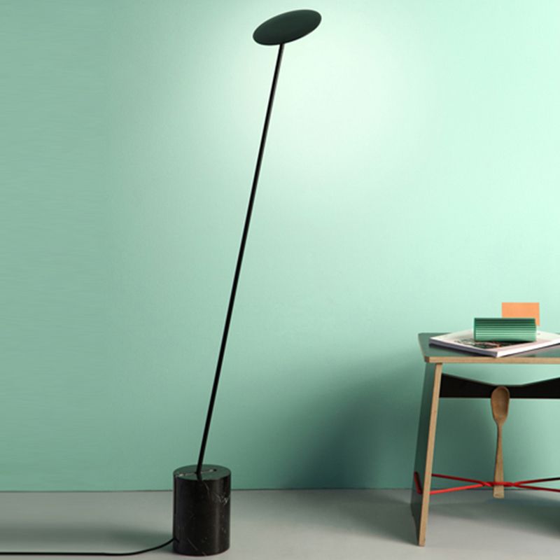 Circle Floor Reading Lamp Contemporary Metallic White/Black LED Stand Up Light with Column Base