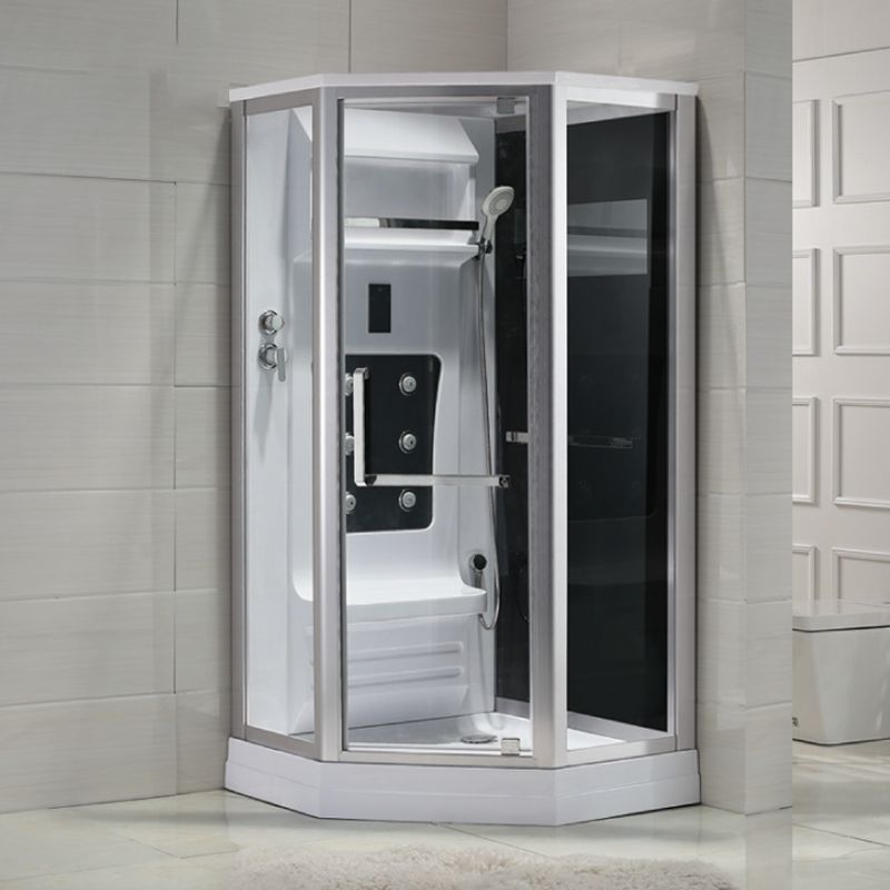 Neo-Angle Shower Stall Clear Tempered Glass Shower Enclosure With Shower Floor
