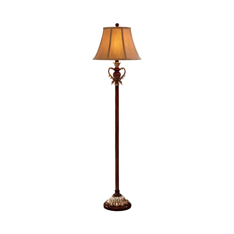 1-Light Empire Shade Standing Floor Lamp Traditional Style Brown Fabric Floor Light