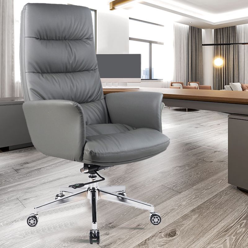 High Back Managers Chair Faux Leather Office Chair in Gray with Wheels