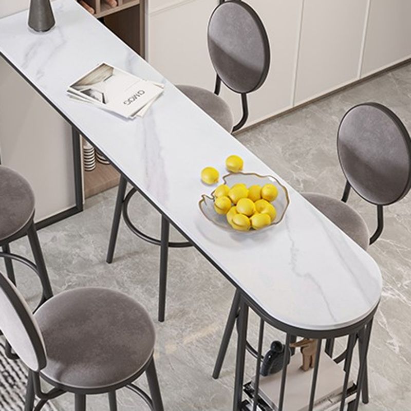 Stone and Metal Modern Cocktail Bar Table with Storage Indoor Counter Table