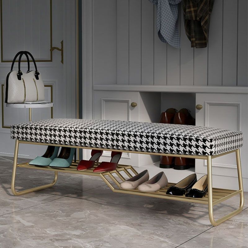 Glam Rectangle Seating Bench Cushioned Shoe Storage Entryway and Bedroom Bench