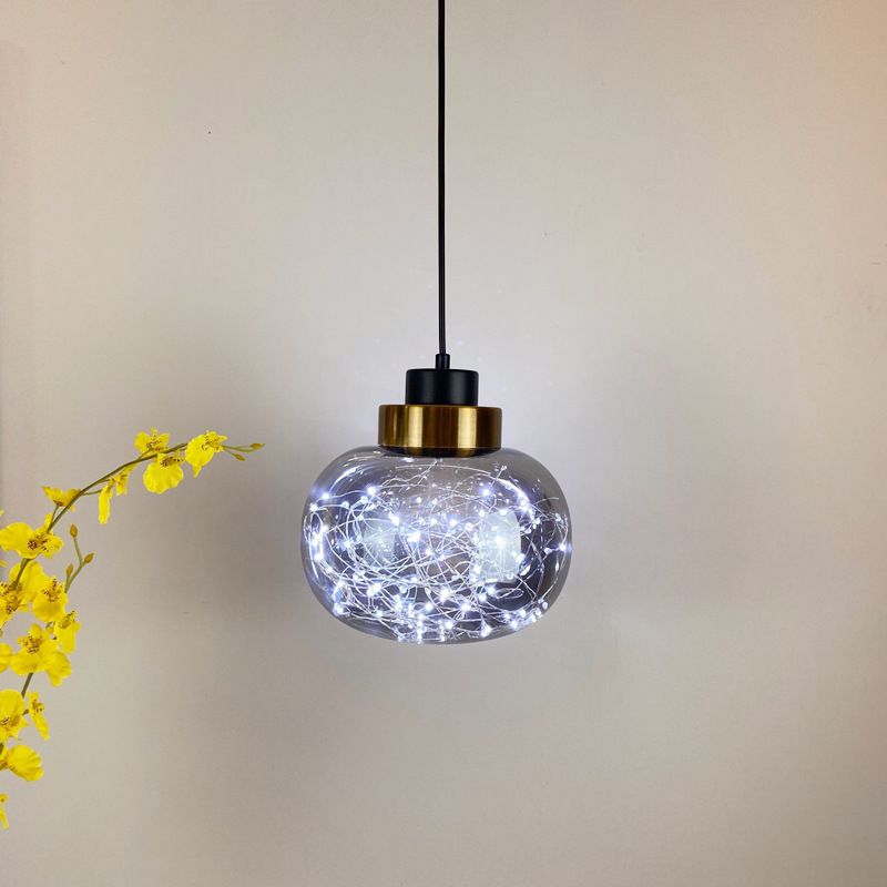 Glass Jar Pendant Light Fixture Modern Brass Finish Ceiling Hang Lamp with LED String