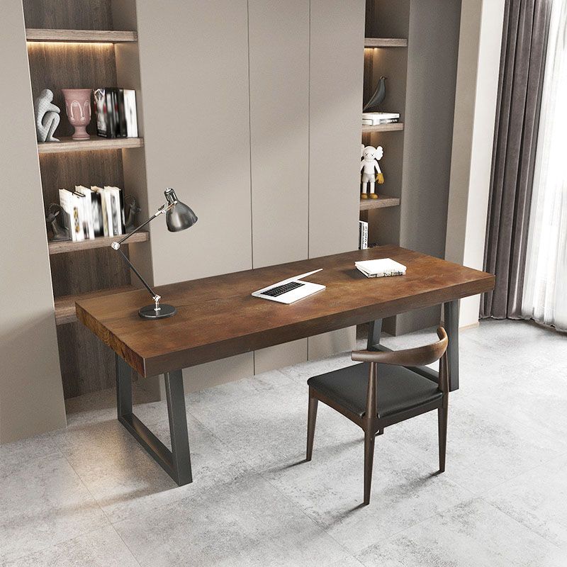 Industrial Rectangular Writing Desk Solid Wood Office Desk with Black Legs