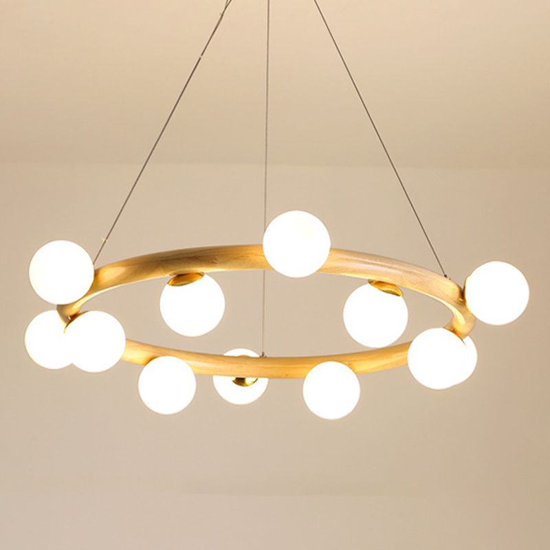 Modern Ceiling Pendant Wood Light Opal Glass Light Foyer Indoor Light