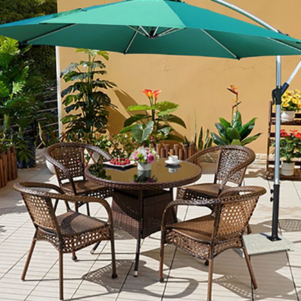 Faux Rattan Patio Dining Side Chair with Steel Base in Brown