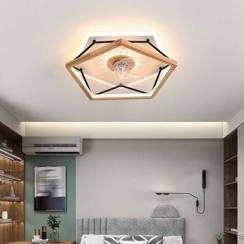 Modern Single Beige Ceiling Fan Lamp Wooden Ceiling Fan Light for Living Room