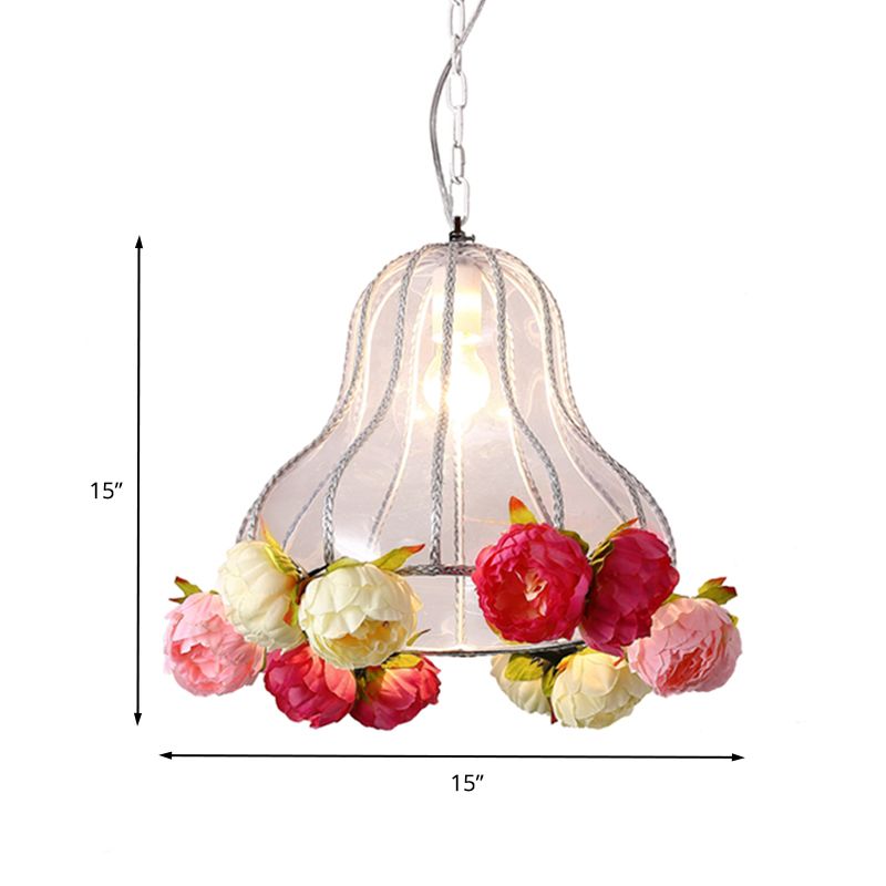 Metal White Hanging Light Gourd 1 Light Industrial LED Ceiling Lamp with Flower Decor for Restaurant