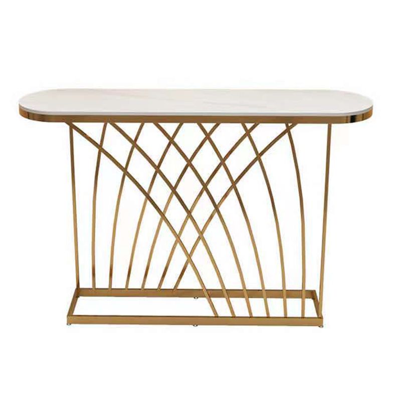 Glam Stone Oval Console Table Gold Frame Accent Table for Hall