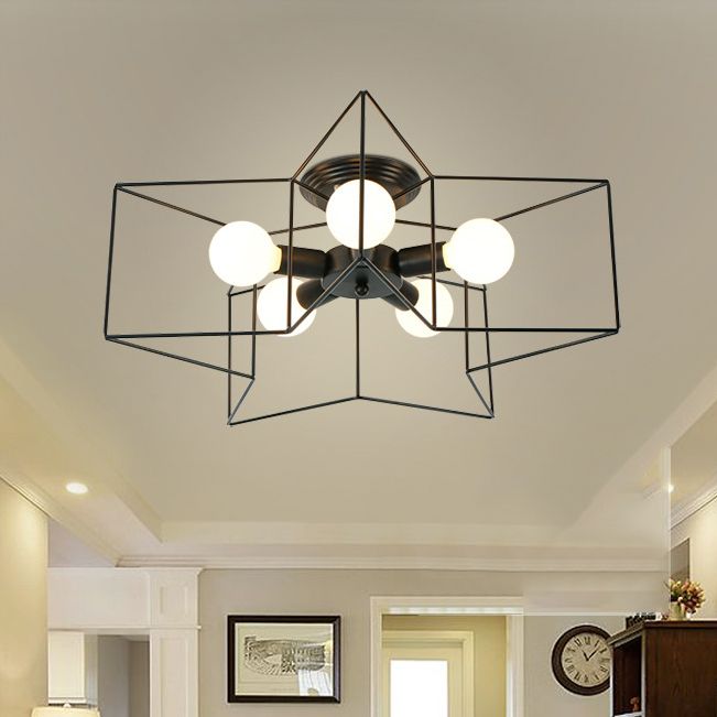 Modern Star Shape Semi Flush Mount Lighting Metal 5 Lights Semi Flush Light Fixtures