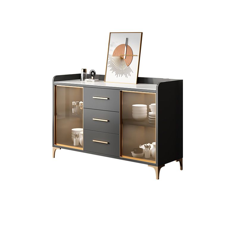 Glam Style Sideboard Wood Glass Doors Side Board with Cabinets and Drawers without Light