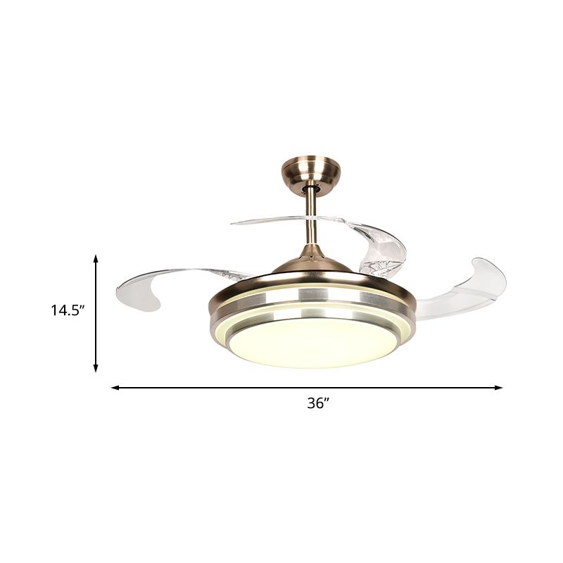 36"/42" W Minimalist Round Fan Lighting LED Metal Semi Flush Mount Light Fixture in Silver with 4 Clear Blades