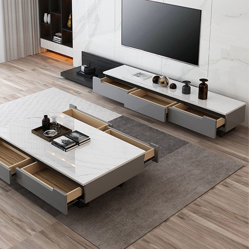 Contemporary Style TV Stand Gray TV Console with Drawers for Living Room