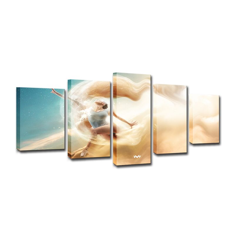 Multi-Piece Dancer Wall Art Modern Style Canvas Print in Light Brown for Girls Room