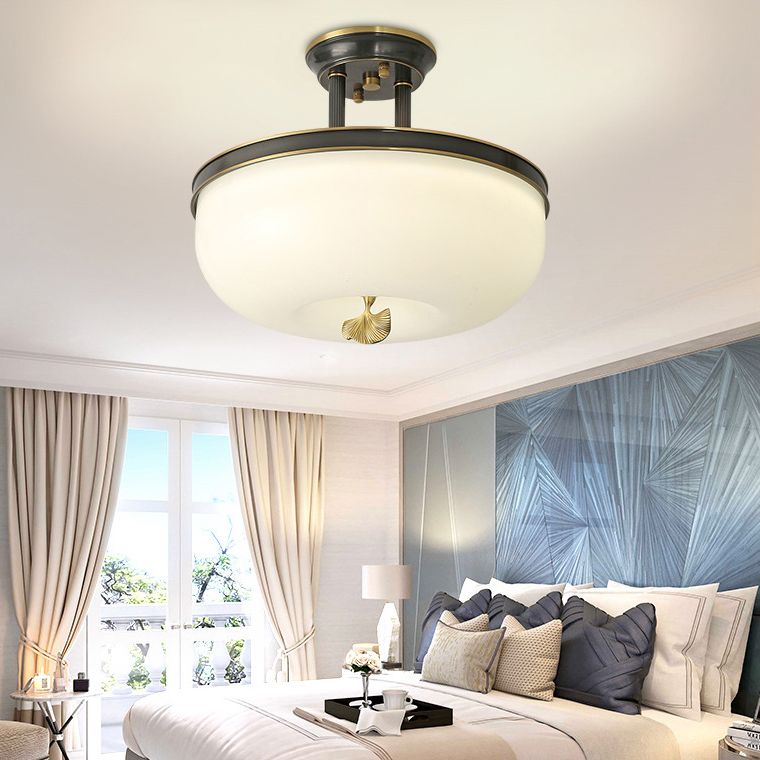 Classic Bowl Shaped Semi Flush Lamp Glass LED Ceiling Mounted Light for Living Room