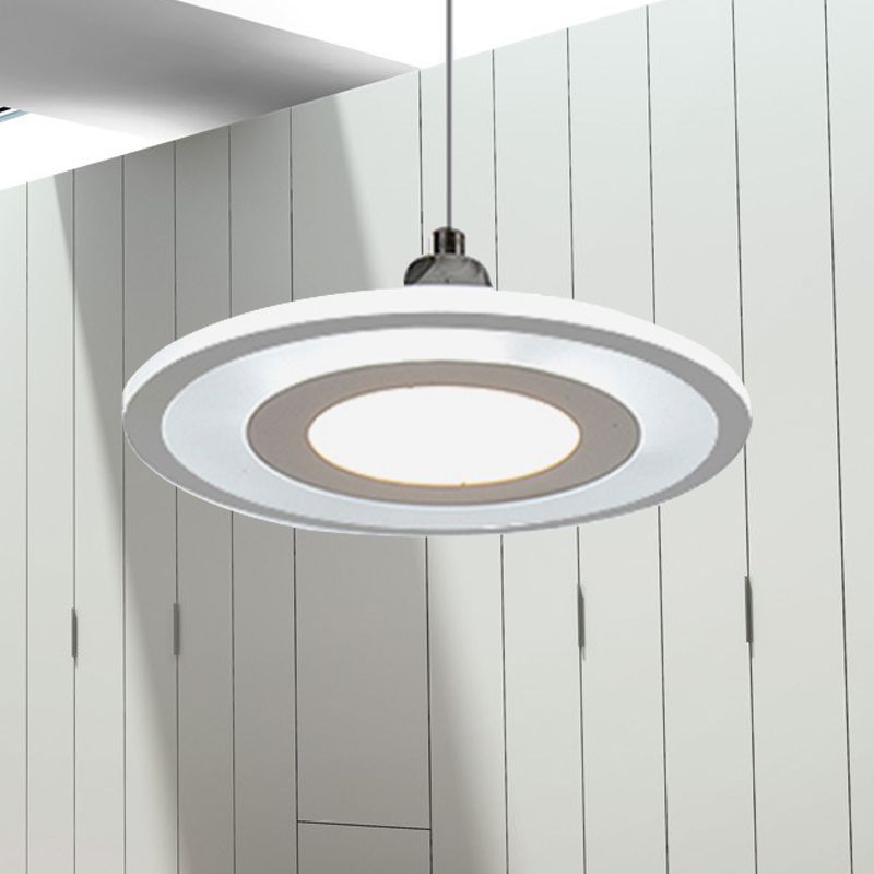 Contemporary LED Drop Pendant with Acrylic Shade White Circle Hanging Ceiling Lamp in Warm/White/Inner Warm Outer White Light