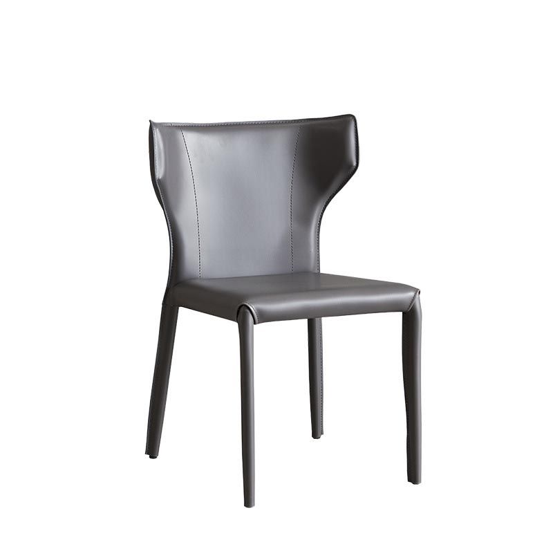 Contemporary Leather Dining Chair Wingback Side Chair in Matte Finish with Steel Legs