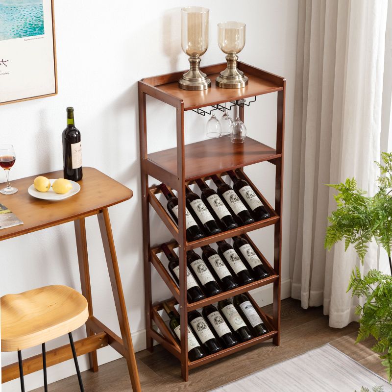 Modern Floor Wine Bottle Rack Brown Wood Wine Bottle Rack with Wine Storage