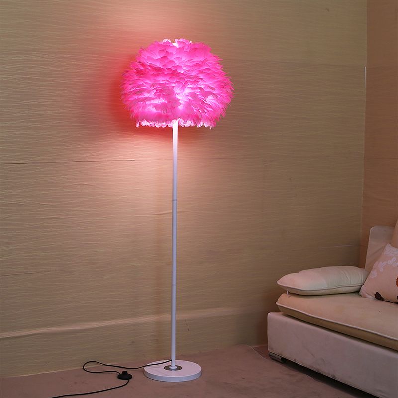 18"/21.5" Wide Dome Stand Up Lamp Modern Feather 1-Light Living Room Floor Light in White/Pink/Orange