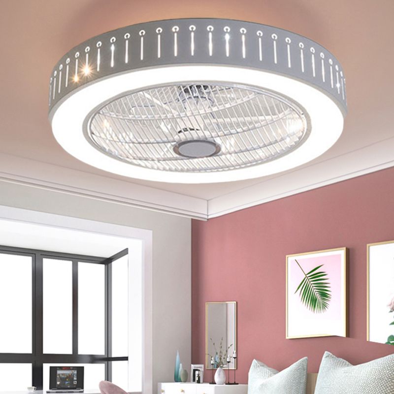 21.5" W Metal White Ceiling Fan Lamp Round LED Simple Semi Flush Mount Light for Living Room