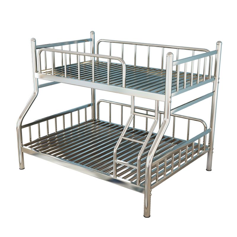 Silver Metal High Bunk Bed Modern Stainless Steel Bunk Bed with Guardrail