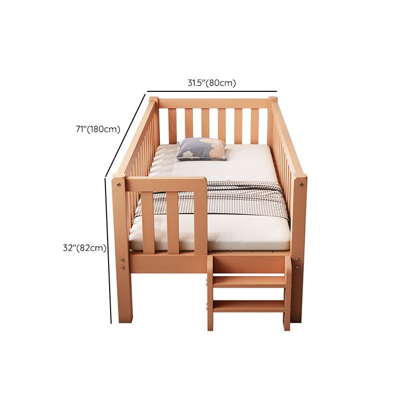 Farmhouse Nursery Crib with Guardrail and Mattress in Natural Beech Wood