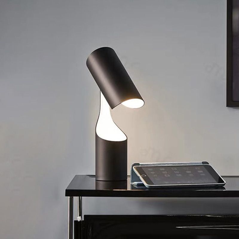 Metal Cylindrical Task Light Modernism 1 Head Night Table Lamp in Black for Bedroom