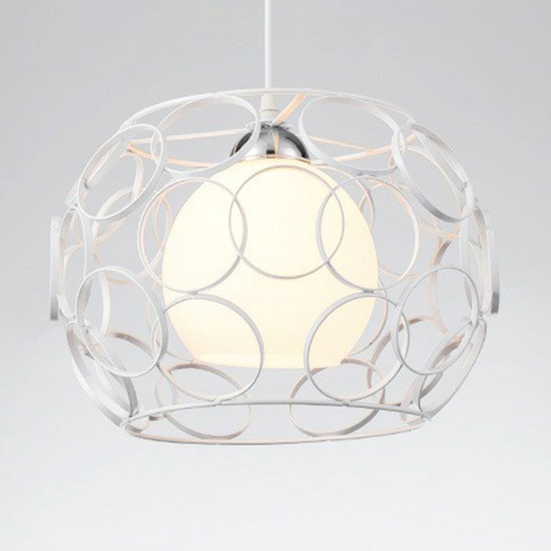 Cream Glass Global Ceiling Light Industrial Single Restaurant Hanging Pendant Light with Metallic Cage