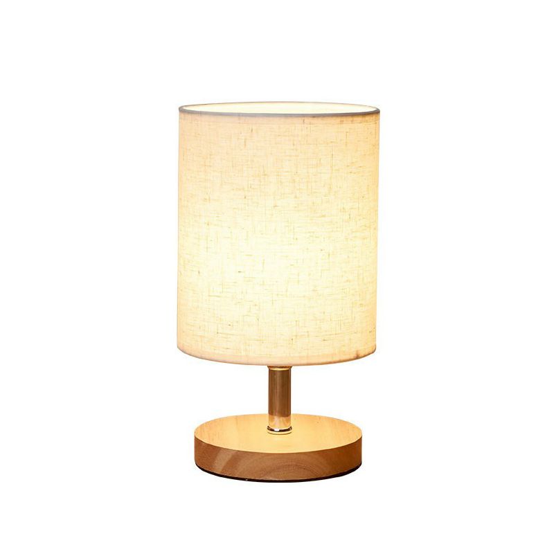 Flaxen and Wood Small Table Light Minimalism 1-Light Fabric Night Lamp for Bedroom