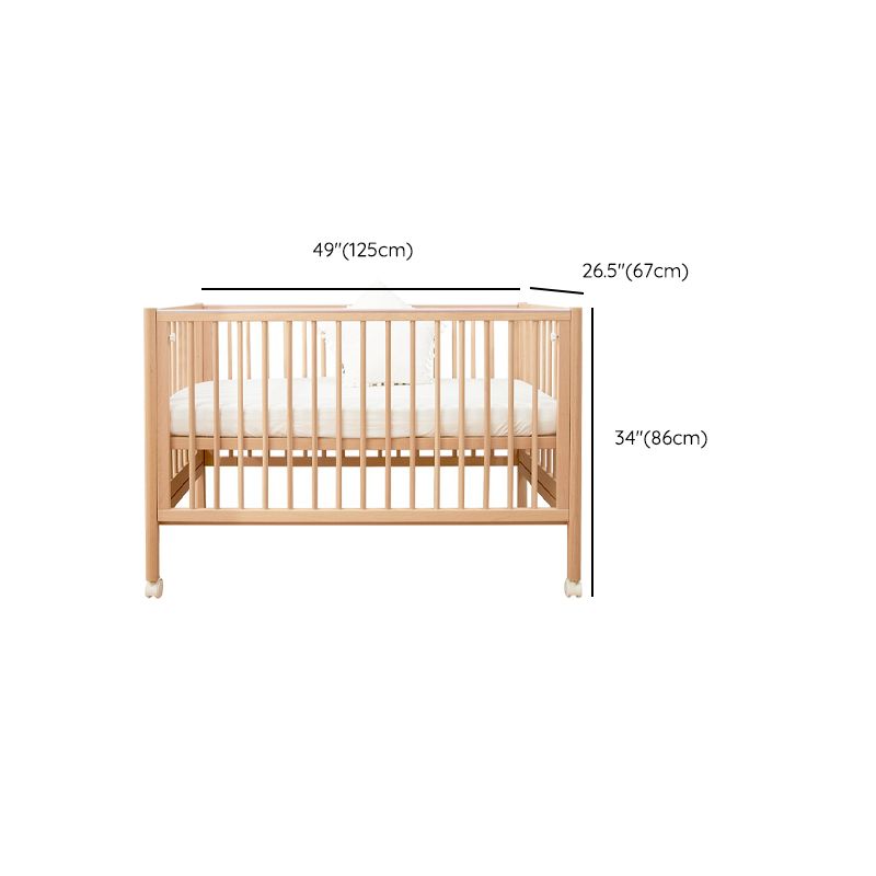 Farmhouse / Country Crib with Casters/Wheels Beech Light Wood Nursery Crib