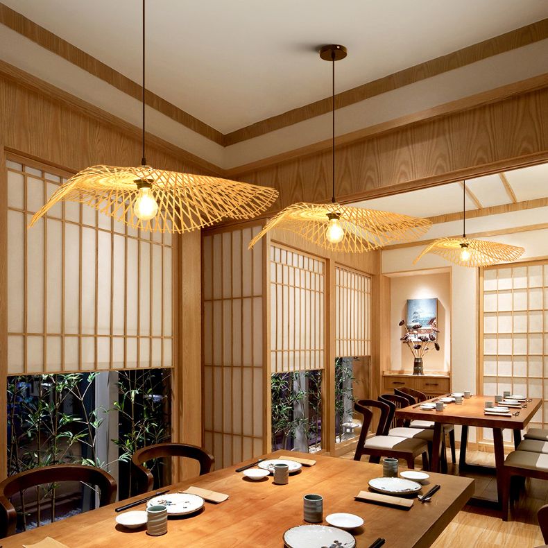 Twist Suspension Pendant Light Asia Asia Bamboo Restaurant de plafond suspendu en beige