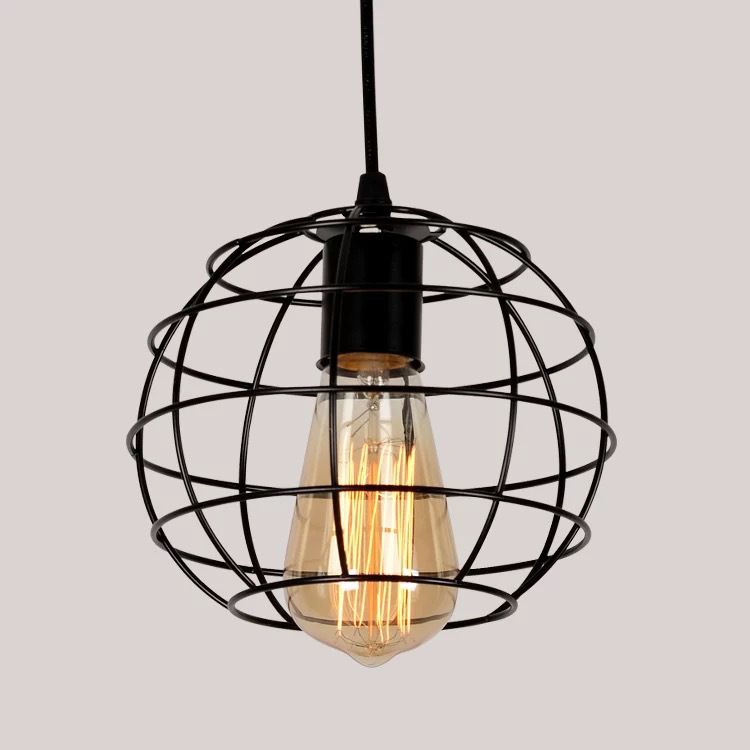 Zwart gekooide hanglampverlichting Industrieel metaal 1-licht restaurant Suspensie Licht