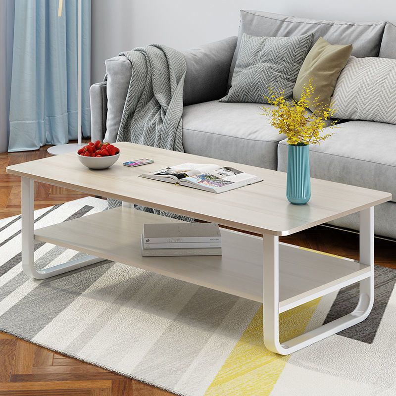 15.7" H Modern Rectangle Wooden Coffee Table Steel Sled Cocktail Table with Shelf