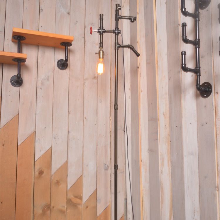 Bronze Finish 1 Bulb Floor Lighting Industrial Stylish Wrought Iron Exposed Standing Light with Water Pipe