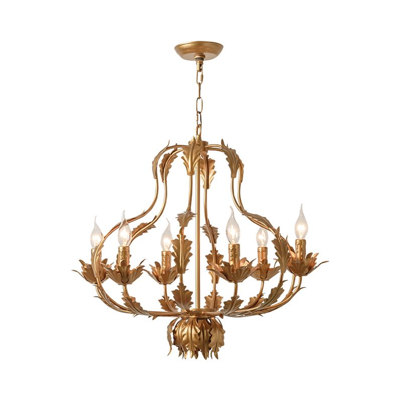 Gouden pompoen kroonluchter verlichting traditionele metalen 6 lampen hanglamp lampje voor woonkamer